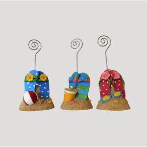 Flip Flop Beach-Themed Photo Card Holders Set Of 3 Colorful Designs 4.5" Tall
